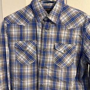 Mens Small Banana Republic Snap  Long Sleeve Plaid Shirt Western Country Slim